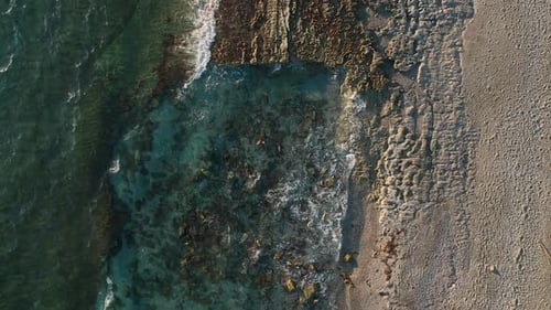 Beach on Mediterranean Sea at Sunset Time Aerial View 4 K