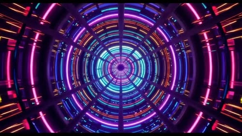 Neonabstrakte futuristische Tunnelschleifenanimation mit Glühen