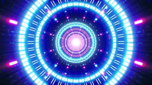 Cyber Tunnel Loop with Flashing Neon Lamps