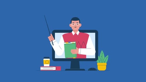 Online Teacher Appearing In Computer Screen With Books