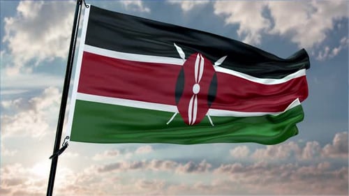 Realistic Kenyan Flag Waving Animation with Blue Sky Background