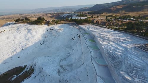 Aerial View of Travertine Pools of Pamukkale in Denizli Turkey