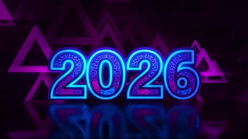 Futuristic Neon 2026 Year Reveal with Glowing Geometric Triangles