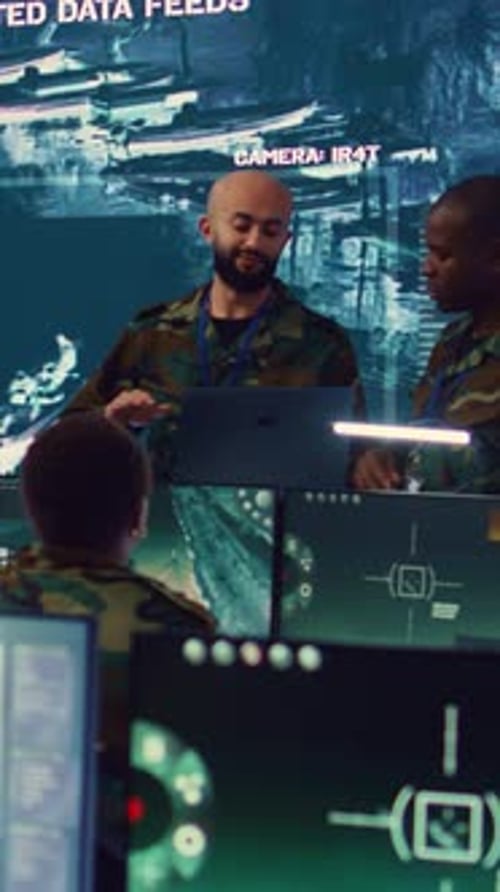 People Monitoring Data Feeds in Futuristic Office
