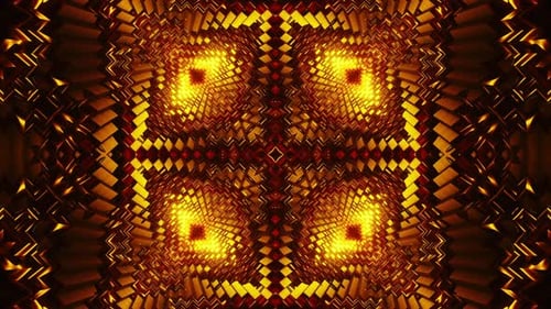 Very colorful pattern with red and yellow background and brown background. Kaleidoscope VJ loop