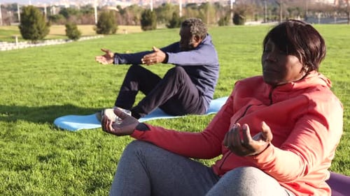 Seniors Practicing Yoga in an Urban Park