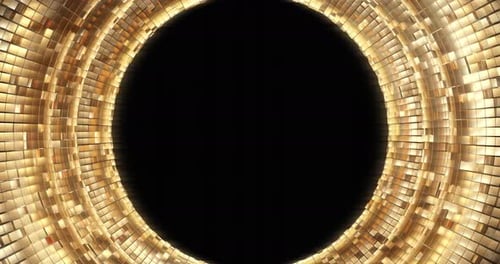 Fondo de lujo dorado con purpurina de cubo geométrico de círculo abstracto