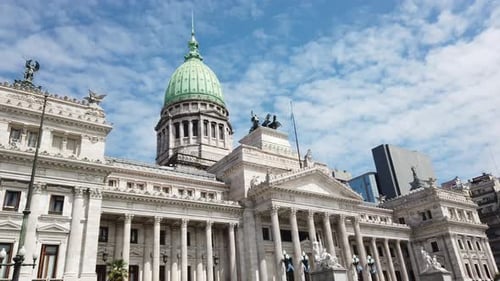 Panoramic view of National Congress of Argentina under sunny skyline