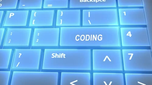 Futuristic Computer Keyboard Coding Text on Key