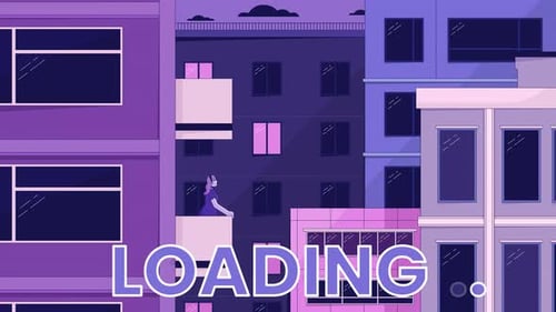Lonely girl on balcony line 2D loading animation