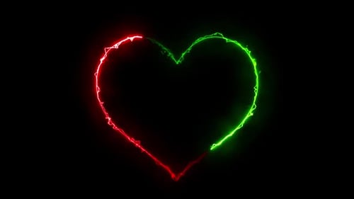 Neon Heart Isolated On Black Background Looped Red & Green V2