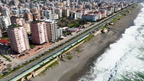 Aerial Topview Footage of Fabulous Sea Tide on a Stormy Day