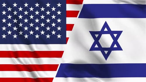 Waving American and Israeli Flags Seamless Loop Background