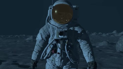 Astronaut Walking on Lunar Surface in Realistic 3D Space Suit