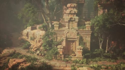 Ancient Mayan Temple Amidst Forest