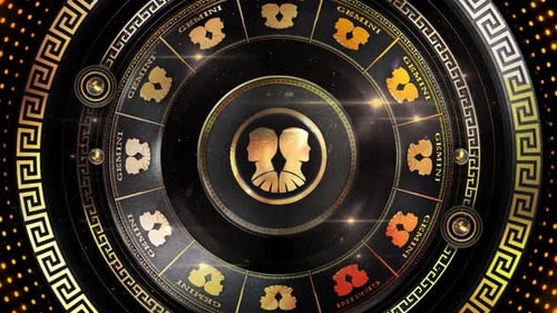 Elegant Golden Gemini Zodiac Symbol Rotating Loop