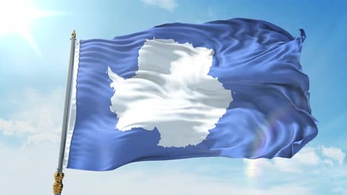 Realistic Antarctic Flag Waving in Blue Sky