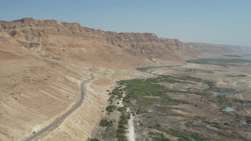Aerial point of view over road in desert