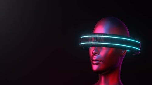 Futuristic AI Head with Glowing Neon Visor Animation