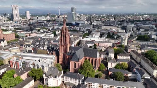 Aerial shot of Frankfurt Cathedral in Frankfurt, Germany