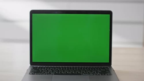 Empty Chroma Key Laptop Contemporary Workplace Closeup Mockup Display Computer