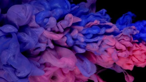 Abstract Blue and Pink Ink Swirls on Black