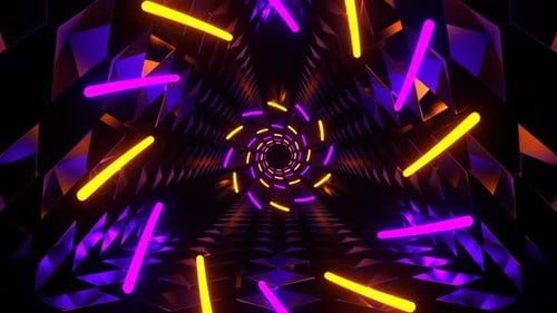 Purple And Orange Neon Spirals In Triangular Tunnel Background Vj Loop In 4K