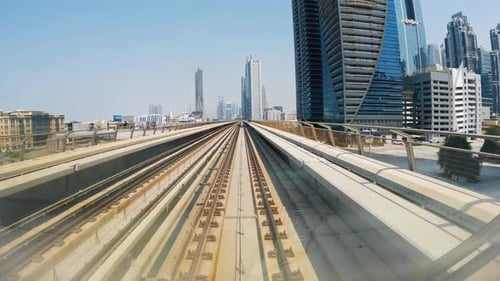 Elevated Train Tracks in a Modern City