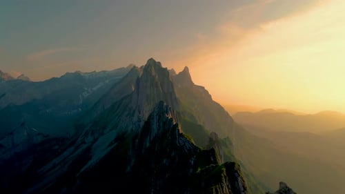 Sunset at Schaeffler Altenalptuerme Mountain Ridge Swiss Alpstein Appenzell Innerrhoden Switzerland