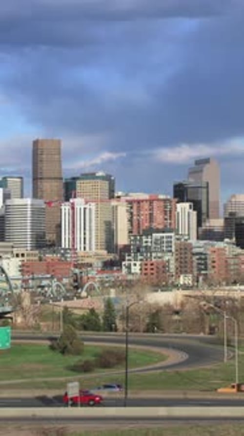 Vertical Video Denver Skyline with Highway Timelapse