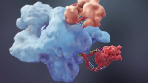 Vibrant DNA double helix with protein structures in scientific illustration