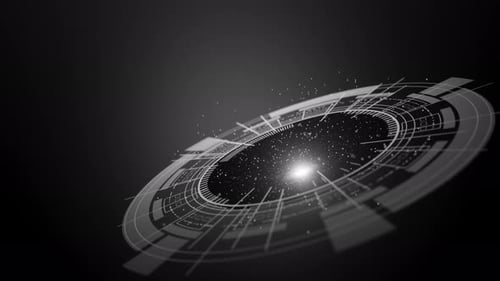 Abstract HUD loop with glowing deep space particles.