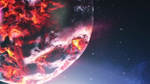 Toter außerirdischer Planet mit kleinem Mond und Asteroiden