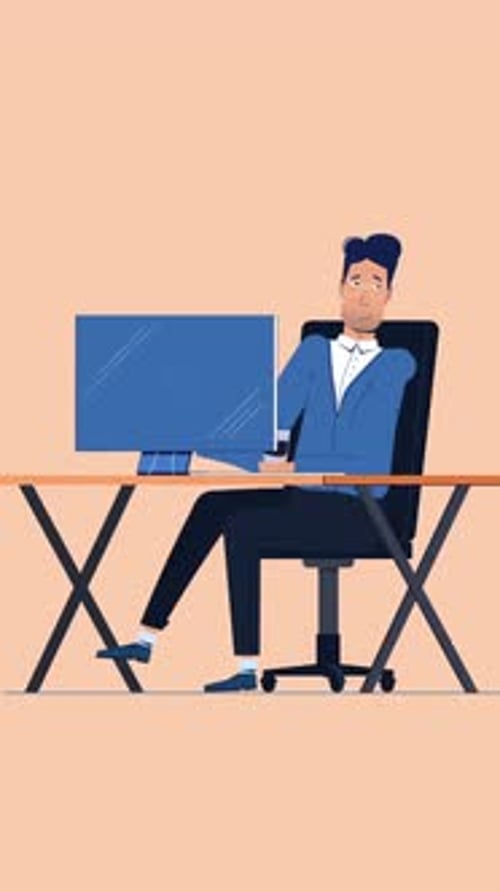 Busy Office Worker Drink Coffee And Typing On Keyboard Vertical