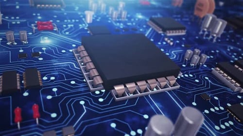 Close-Up of Modern Circuit Board with Microchip and Components