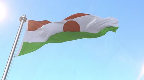 Niger National Flag Waving in Blue Sky Loop