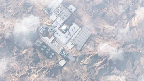 Nuclear facility in the desert attacked from Air, Drone view
