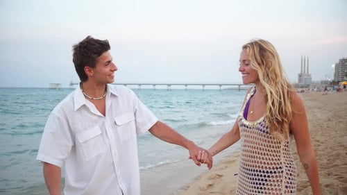 A Joyful Young Couple Taking Selfie at the Beach with Smartphone on a Beautiful Sunny Day Boyfriend