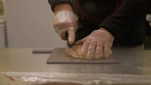 The process of creating fast food on street - shawarma, pita, doner kebab