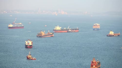 Aerial View of the Ship Carrying the Lpg and Oil Tanker in the Sea Port