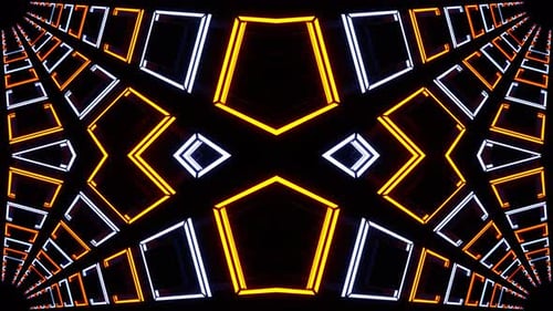 Orange And Lighting Blue Neon Squares In Glossy Kaleidoscope Background Vj Loop In 4K