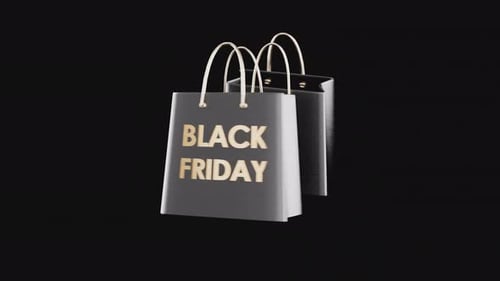 Golden Black Friday Text on Spinning Shopping Bags