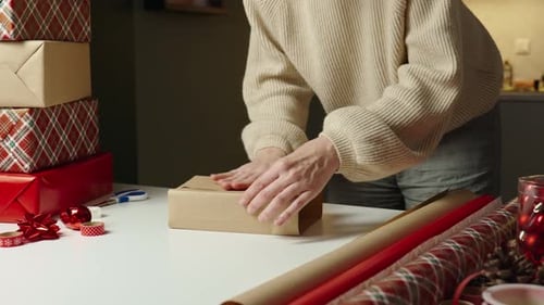 Wrapping Christmas Presents in Home Setting