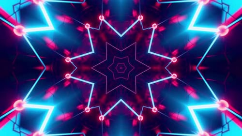 Red and Blue Neon Tunnel Kaleidoscope Pattern. Looped Animation