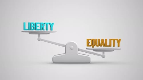 Animated 3D Scale Balancing Liberty and Equality Concepts