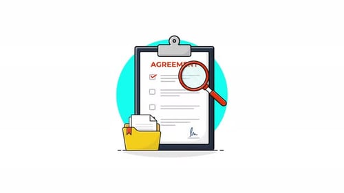 4k Document with File and Magnifying Glass. Business Agreement Concept Animation Video