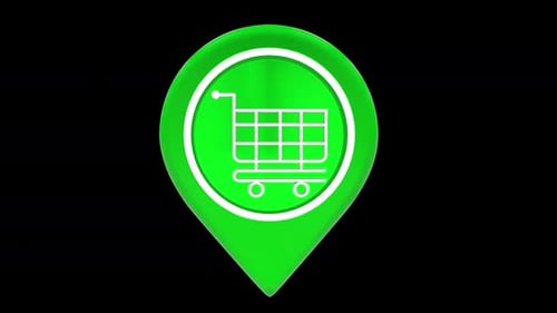 Animated 3D Green Map Pin Shopping Cart Icon