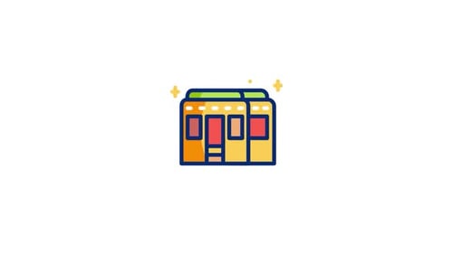 Animated Shop Front Icon with Glowing Windows and Sparkles