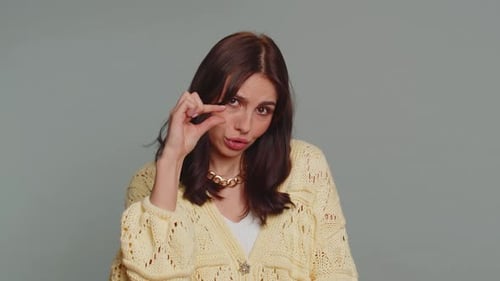 Woman Rubbing Fingers Show Cash Gesture Demands to Pay Back the Debt Take Loan Do Shopping Begging