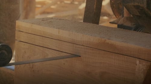 Saw Cutting Wood in Close Up